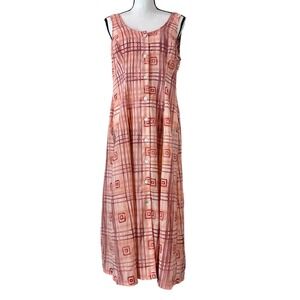 ICI Pink‎ Maxi Dress Sleeveless Button Front Plaid Print Casual Sundress Small